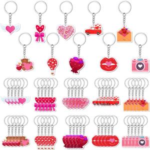 Sureio 50 Pcs Mother's Day Keychains Gifts Bulk Red Pink Heart Acrylic Key Rings Rose Flower Charm Pendant for Mother's Day Gifts