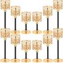 Kehail Set of 12 FloralCarved Crystal & Metal Tealight Candelabras Bulk Elegant Gold & Black Wedding Centerpiece, Dining Table Decor, Votive Candle Holders