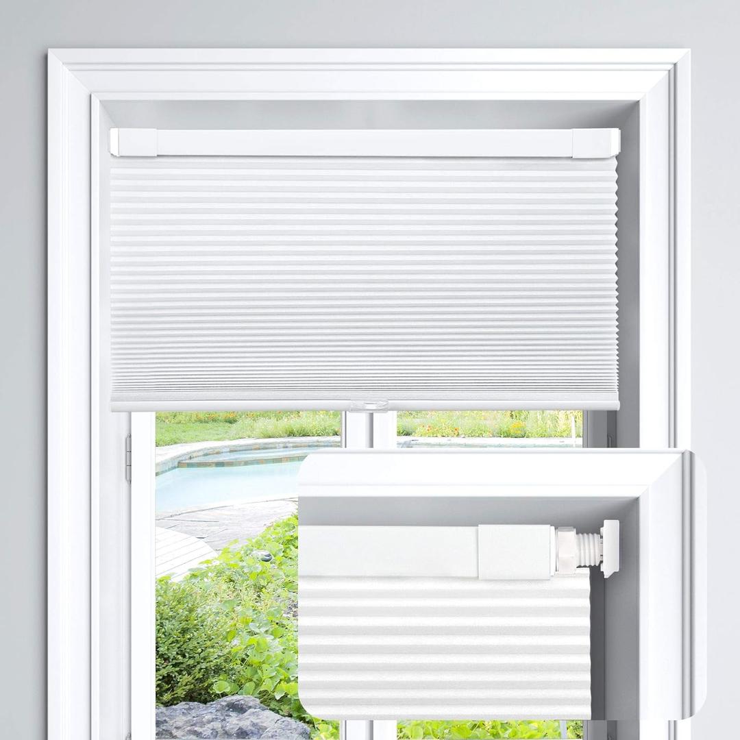 LazBlinds Cordless Cellular Shades, No Tools No Drill Light Filtering Honeycomb Shades Pleated Blinds for Windows, 35'' W x 64'' H, White