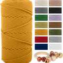 Macrame Cotton Cord 5mmx109 Yard 4 Strand, Munzong Natural Handmade 4 Twisted Cotton Rope for Wall Hanging Weaving Tapestry DIY Craft Knitting Plant Hanger Gift Wrapping Wedding Decor(100m, Golden)