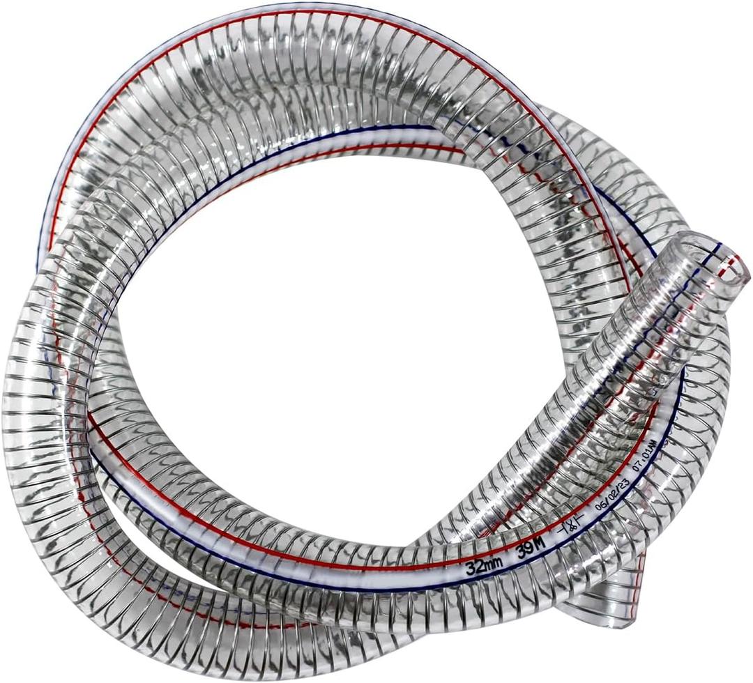 JoyTube 1"ID x 1-1/4"OD Steel Wire Suction Vinyl PVC Flexible Tubing, High Pressure Heavy Duty UV Chemical Resistant Clear Thick Suction Tube Hose, 3.3 FT