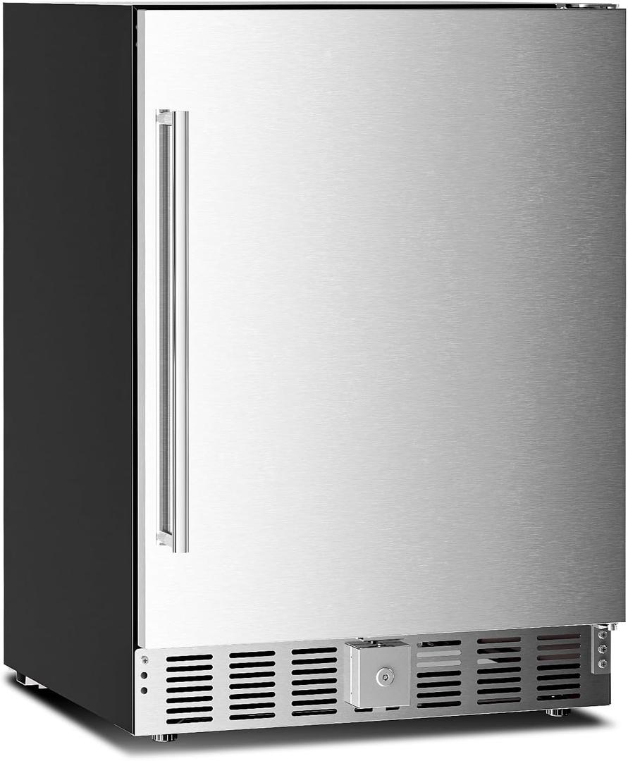 Antarctic Star Outdoor Beverage Refrigerator 24 Inch Wide,Stainless Steel Mini Fridge 180 Can for Undercounter Built-in or Freestanding, Wine Cooler for Home and Patio,Fast Cooling, Low Noise, 32-50F (Silver)