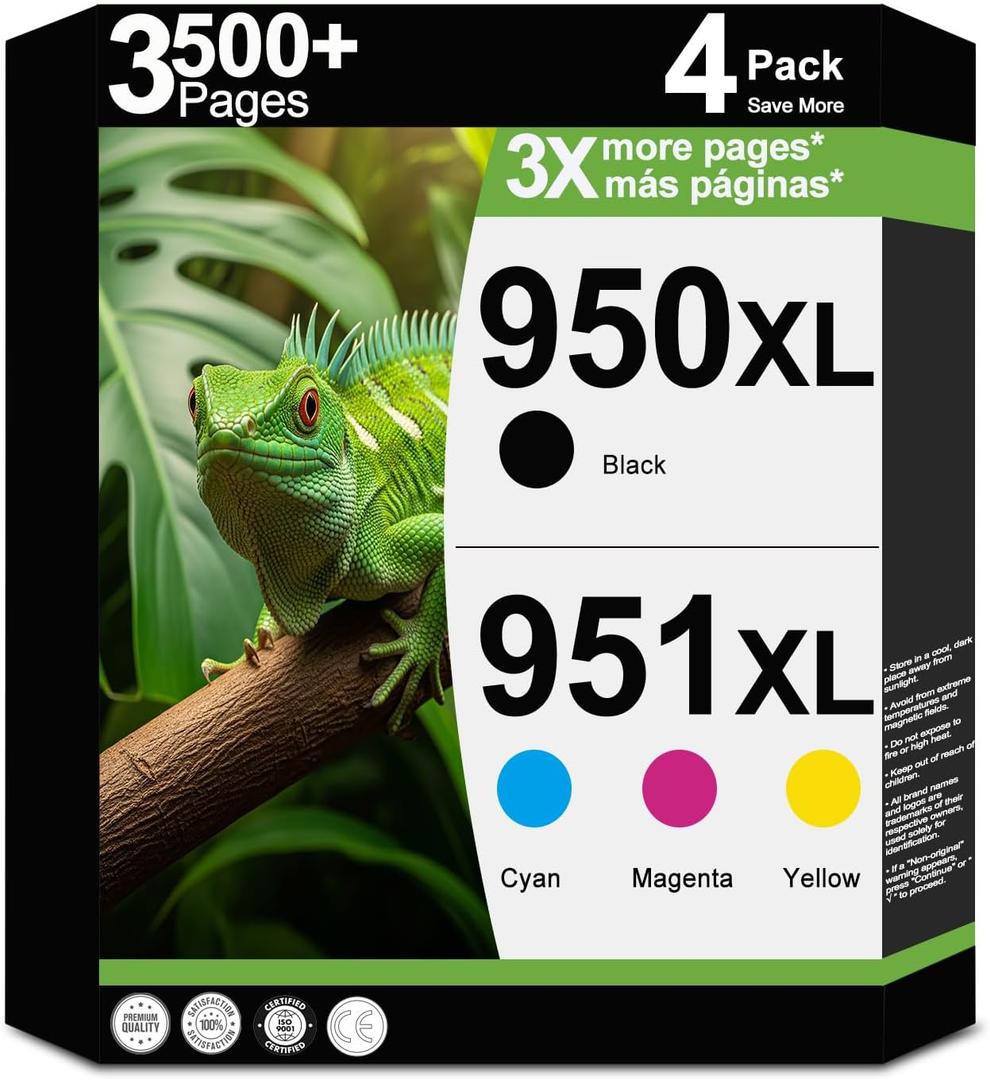 950XL 951XL Ink Cartridges Compatible Replacement for HP 950 951 XL Combo Fit for OfficeJet Pro 8600, 8610, 8615, 8620, 8625, 8630, 8640, 8660, 8100, 8110, 251DW, 276DW Printers (4-Pack, C/Y/M/K)