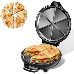 Electric Quesadilla Maker, 9.5'' Quesadilla Press with Easy Slice 6 Wedge, Non Stick Surface, Locking Latch For Extra Stuffing, Grilled Cheese Corn Flour Tortilla Snacks (Black)