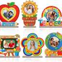 Qunclay 6 Pcs Back to School Wood Teacher Picture Frames Teacher Appreciation Frame Gift Thank You for Helping Me Grow Gift from Student for Preschool Kindergarten Daycare Graduation End of Year Favor