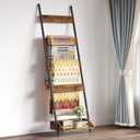 Rustic Brown 4-Tier Blanket Rack with Storage Ladder Shelf, Towel Rack Stand for Bathroom, Living Room, Farmhouse Quilt Display Ladder Shelf