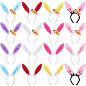 XunYee 16 Pieces Easter Bunny Ears Bulk Bunny Headband Plush Rabbit Ears with Carrot for Women Easter Costume Party Favor