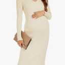 Maternity Dress Long Sleeve V Neck Knit Stretchable Sweater Dresses Pregnancy Clothes for Photoshoot Baby Shower, XL