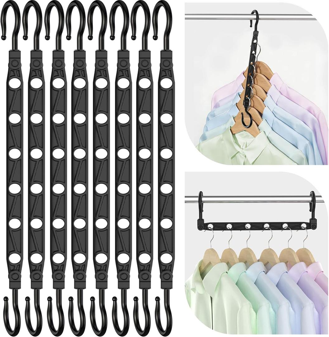 Space Saving Hangers for 48 Clothes, Reinforced Collapsible Hangers with 360 Swivel Hook, Hanger Hooks Space Saver for Closet Organizers and Storage, Dorm Room Essentials, Fully Assembled, Black