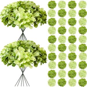 50 Pcs Faux Green Mix Hydrangea Artificial Flowers Bulk, Fake Silk Hydrangea Flowers Heads with Stems for Wedding Decorations Garden Party Baby Shower Porch Home Decor Table Centerpieces