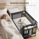 GAIVE 4 in 1 Baby Bassinet, One-Push Setup Pack and Play, Bedside Crib Sleeper with 3 Height Adjustable Diaper Changer, Come with Comfy Mattress, Rotating Toy Bar, from Infants to Toddlers (Black)