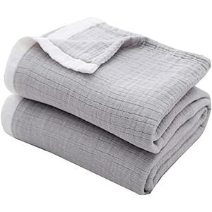 SE SOFTEXLY Muslin Throw Blanket,100% Cotton Blankets for Adults and Baby,4-Layer Soft Breathable Bed Throw Blankets All Season,Linen Texture Gauze Blankets Full/Queen Size(80"x90",Grey)