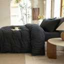 Striped Duvet Cover Set Full Size 3 Piece 100% Washed Cotton Linen Feel Bedding Comfy Breathable Modern Farmhouse (Full, Double Stripe-Black/White)