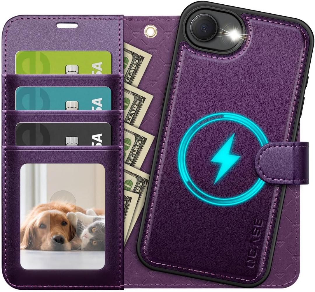 OCASE for iPhone 16e Case Detachable Wallet Case with Card Holder, 2 in 1 Pu Leather Flip Folio with RFID Blocking Stand Wrist Strap Shockproof Phone Cover 6.1 Inch 2025, Dark Purple
