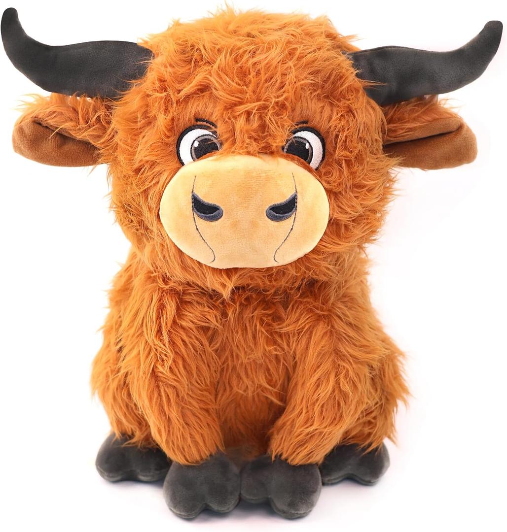 12" Highland Cow Plush Toy, Large Size Stuffed Animal, Plushie, Fluffy Cute Fuzzy Highland Cattle with Horns, Adorable Gift for Kids, Toddlers & Cow Lovers, Decorative Plushi, Valentines Day Gift