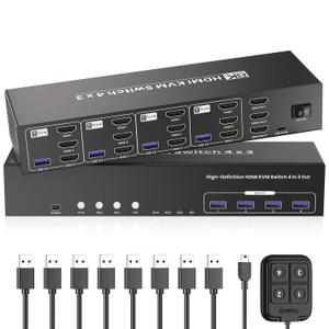 USB 3.0 HDMI KVM Switch 3 Monitors 4 Computers with 4 Port USB 3.0 Hub, 8K@60HZ 4K@120Hz 4 Port HDMI KVM Switch for 4 PCs Share 1 Set of Keyboard, Mouse and 3 Monitors USB 3.0 HDMI KVM Switch 3 Monitors 4 Computers with 4 Port USB 3.0 Hub, 8K@60HZ 4K@120Hz 4 Port HDMI KVM Switch for 4 PCs Share 1 Set of Keyboard, Mouse and 3 Monitors