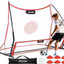Soccer Rebounder, 2-in-1 Soccer Rebound Net, 6'x4.7' Large Net & 6'x16" Small Net, Soccer Bounce Back Net Practice for Team Volley Passing Solo Training, Football Trainer with Carry Bag Cones