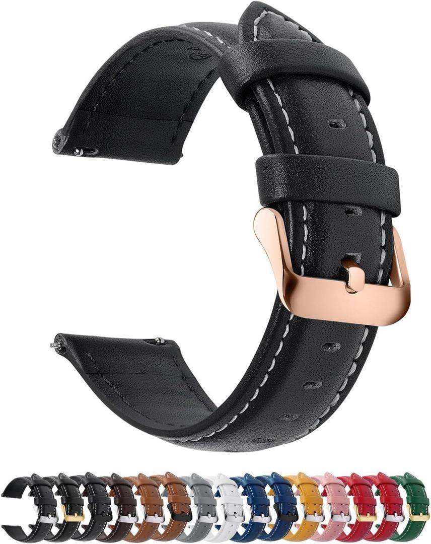 Fullmosa Watch Band, Quick Release Leather Watch Strap Compatible with Samsung Galaxy Garmin for Men Women, Replacement Bands Width 12mm 14mm 16mm 18mm 19mm 20mm 21mm 22mm 24mm