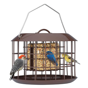 Kingsyard Squirrel Proof Suet Feeder, Cage Bird Feeders for Outdoors Hanging, All Metal, Double Suet Cake Capacity, Tray & Weatherproof, Brown