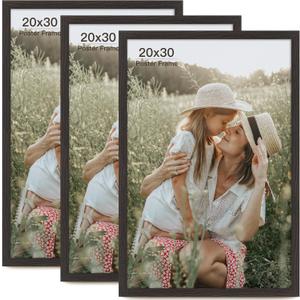 20x30 Frame Set of 3, Distressed Black Wood Grain 20x30 Poster Frame for Gallery Wall Mounting (3 Pack,Black)