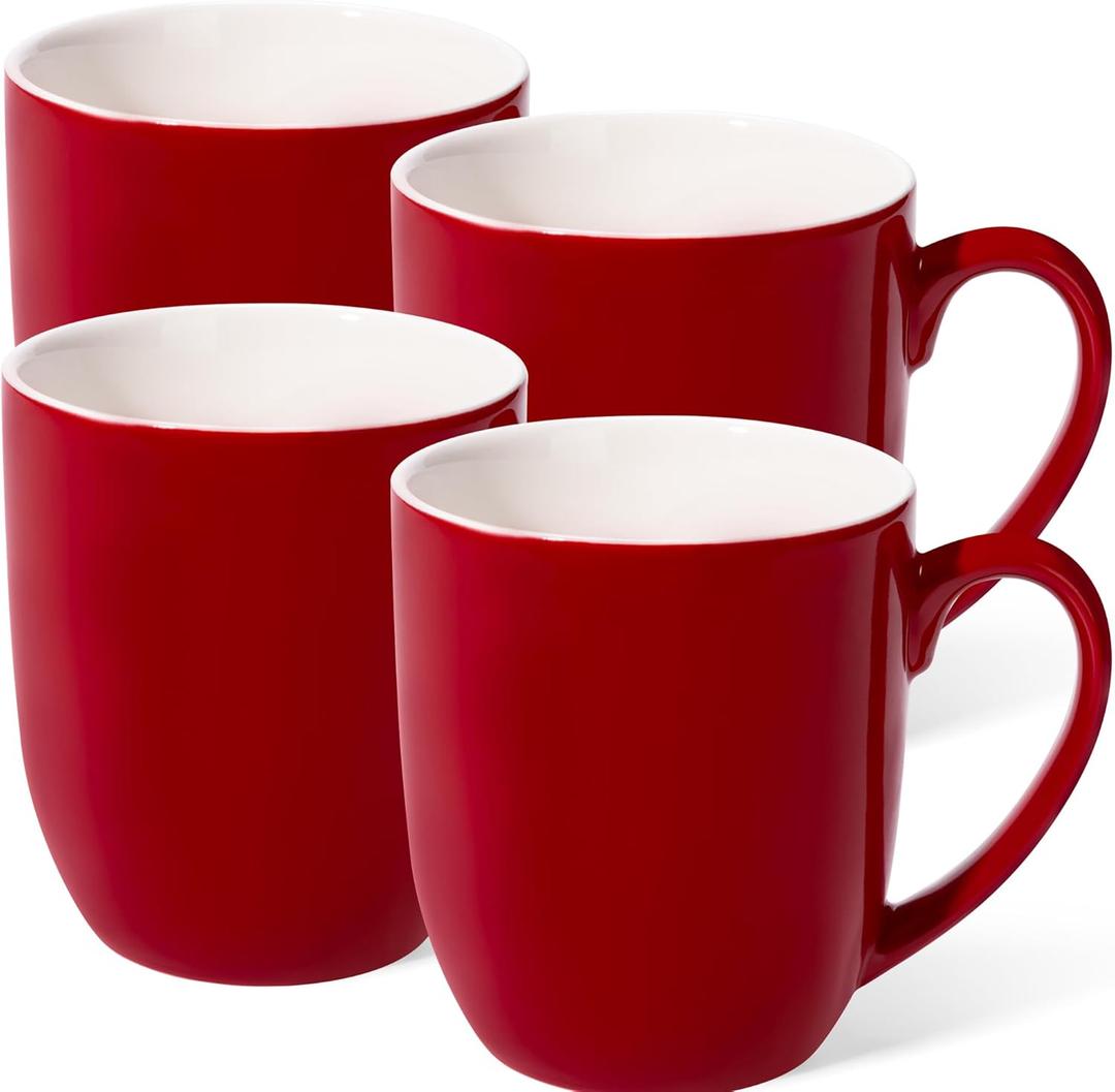 Urbanstrive 16 oz Large Coffee Mugs Set of 4 Ceramic Coffee Mug White Coffee Cups Tea Cups Idea Gift for Women Men House Warming Gifts New Home Office, 4 Pack (Red)