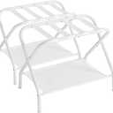 SONGMICS Luggage Racks, Set of 2, Suitcase Stand with Fabric Storage Shelf, for Guest Room, Bedroom, Hotel, Foldable, Holds up to 110 lb, 27.2 x 15 x 20.5 Inches, Cloud White RLR002W02