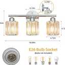 Modern 3 Light Crystal Vanity Light, Chrome Vertical Bathroom Light Fixture Over Mirror for Dressing Table Sink, Compatible with Dimmable Bulbs (Bulbs Not Included)