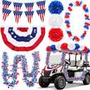 33 Pcs 4th of July Golf Cart Decoration Kit, Patriotic Parade American Fan Flag Tinsel Garland Tissue Paper Pompoms for Independence Day Memorial Day Decoration