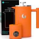 Coffee Gator French Press Coffee Maker 34oz, Double Insulated Stainless Steel Brewer plus Travel Jar Canister, Portable Hot Cold Brew Tea for Coffee Bar Accessories Kitchen Camping, Orange