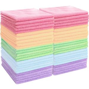 2 x 25 Pack Microfiber Cleaning Cloths11.8x11.8InThin Microfiber Towels Bulk, Towels for HomeKitchen,CarsCleaning Rags 5 ColorsQuick-Dry,Lint-Free