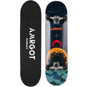 Amrgot Skateboards for Beginners, 31 * 8 inches Complete Skateboards for Kids, Boys, Girls and Adults, 7 Layer Maple Wood, Double Kick Deck Concave Standard and Tricks Skateboard (Black)