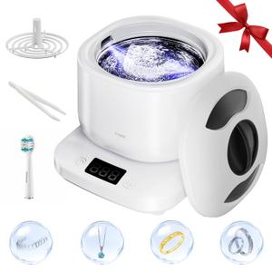 Vcyems Ultrasonic Jewelry Cleaner Machine with U-V Light, Detachable Retainer Cleaner for Jewelry, Retainers, Dentures, 42kHz Ultrasonic Cleaner with 3 Modes, Waterproof, for Family, White