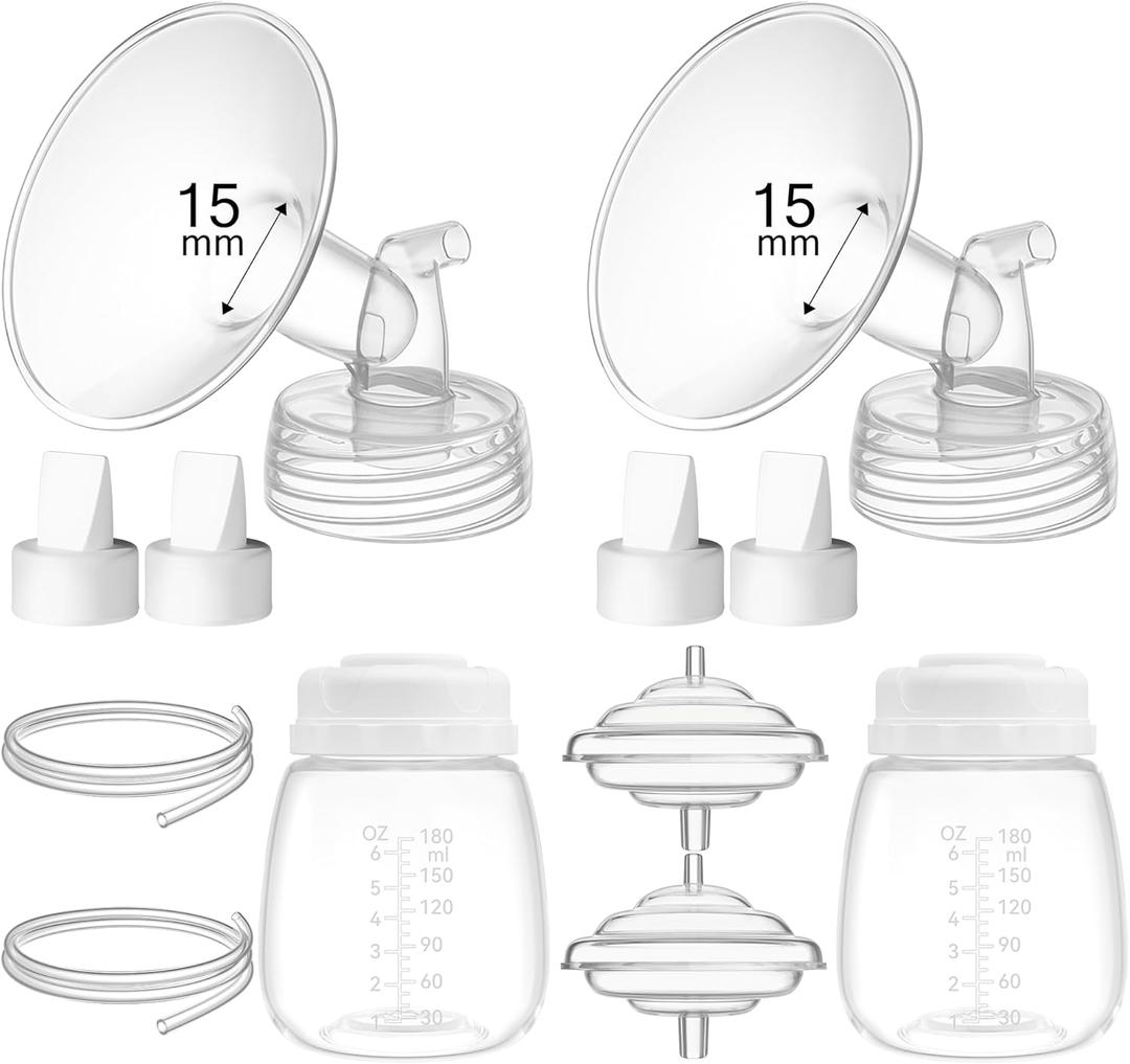 15mm Replacement Pump Parts for Spectra S1 S2 9 Plus Synergy Gold Includes Flange Duckbill Valve Tubing Backflow Protector Bottle,Compatible with Motif Luna Cimilre Ameda MYA Pump (Full Set-15mm)