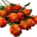 Artificial Roses 6 Pcs - Lifelike Single Stem Fake Roses with Natural Petal Texture,Fade-Resistant Silk Flowers for Wedding Decor,Home Vase Arrangements,Party Centerpieces(6, Red - Orange)