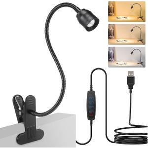 Zoomable LED Reading Lights for Bed Headboard, Clip on Spotlight Lamp for Desk, Dorm Bed, Dimmable USB Clamp Book Light with Flexible Gooseneck, Adjustable Beam Angle 15-80