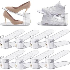 Clear 10 Pack Shoe Slot Organizer, Shoe Stacker Organizer Holders for A Pair of Shoes, Adjustable Thickening Double Layer 50% Shoe Space Saver Rack Storage for Closet (Clear, 10 Pack) (10 Pack, Clear)