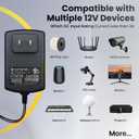 UL Listed 12V 2A 10ft Long Power Supply Adapter, 24W 1.5A 1A 0.8A 0.5A AC/DC Switching Adapter for LED Strip Lights, Keyboard, BT Speaker, Router, Monitor, Webcam, Makeup Mirror, DVR, NVR, CCTV Camera