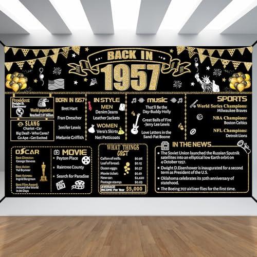 69th Decorative Cloth for Women or Men, Birthday Banner With Holes, Built-in White Ribbon 1957 69th Year for Mother Dad Old Happy Birthday Banner, Outdoor、Indoor Bday Background Decor