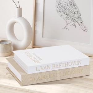Decorative Books Set of 2, Beautiful Linen Book Boxes Decor Coffee Table/ shelf/ Mantle, Aesthetic Fake Books for Modern Home Decoration, Keepsake Photo Storage Box