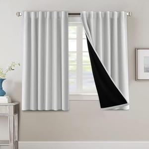 H.VERSAILTEX 100% Blackout Curtains for Bedroom with Black Liner Full Room Darkening Curtain 54 Inch Long Thermal Insulated Back Tab/Rod Pocket Window Drapes for Living Room, 2 Panels, Greyish White