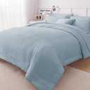 King Size Comforter Set, Luxury Woven Texture 8 Piece Bed in A Bag Bedding Set King, Lightweight All Season Comforter Set with Sheets and Decor Pillow, Light Blue