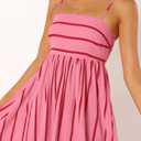 chouyatou Women's Striped Back Smocked Maxi Dress Sexy Spaghetti Strap Cut Out Flowy Swing Long Dress (Pink, M)