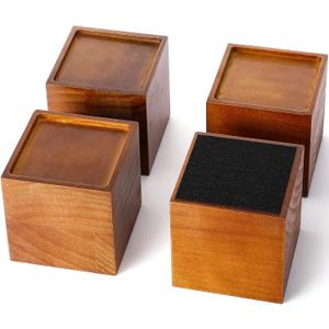 4 Inch Solid Wood Bed Furniture Risers Set of 4, Walnut Color Square Heavy Duty Couch Lifters Brown Wooden Furniture Risers Blocks for Bed Frame, Sofa, Chair, Table, Cabinet, and More
