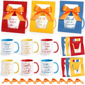 LemonRoad 6 Sets Employee Appreciation Gifts 12 oz Thank You Mug with Mug Boxes Ribbon Inspirational Appreciation Ceramic Coffee Cup for Birthday Housekeeping Week Coworker Staff Team (Rainbow Color)