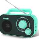 DreamSky AM FM Portable Radio Plug in Wall or Battery Operated for Home & Outdoor, Strong Reception, Large Dial Easy to Use, Transistor Antenna, Headphone Jack, Small Gifts for Seniors Elderly (Green)