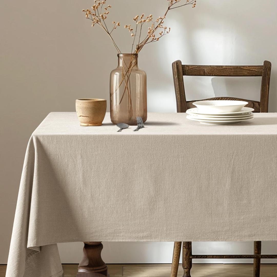 MIULEE Natural Linen Cotton Blend Tablecloth Rectangle, Luxury Waterproof Stain Resistant Durable Farmhouse Oblong Table Cloth for Dining Party Christmas Weddings Birthday, 52 x 120 inch, Ivory Cream