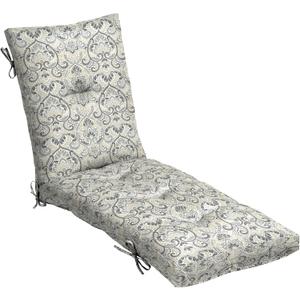 Arden Outdoor Plush Modern Tufted Chaise Cushion, 76 x 22, Rain-Proof, Fade Resistant, Tufted Cushion for Chaise Lounger Sapphire Aurora Blue Damask