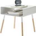 Yamazaki Home Plain Side Table With Open Storage Shelf, Rectangular Accent Space Saving Living Room Bedroom Couch End Table - Short, 14" - Steel + Wood (White)