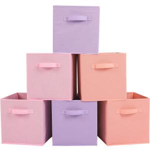 Stero 13x13x13 Inch Fabric Storage Bins 6 Pack Fun Colored Durable Storage Cubes with Handles Foldable Cube Baskets for Home, Kids Room, Closet and Toys Organization Purple, Pink, peach puff