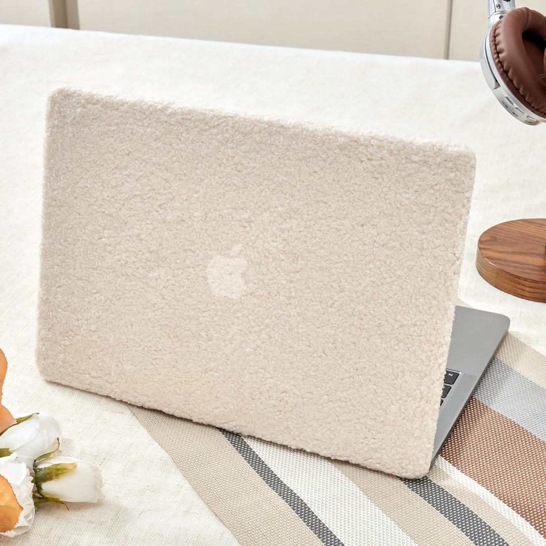 Compatible with MacBook Air 13 inch Case,2018-2020Release(A2337 M1 A2179 A1932) with Touch ID & 2 Pack Keyboard Protectors,Faux Skin Plush Design Laptop Hard ShellBeige Plush